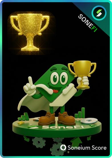 SoneFi mascot lifting a golden cup celebrating TERMI token trending success